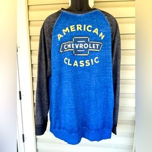 GM CHEVROLET Raglan Long Sleeve Tee Shirt Men's 2XL Royal Blue Gray Knit Logo